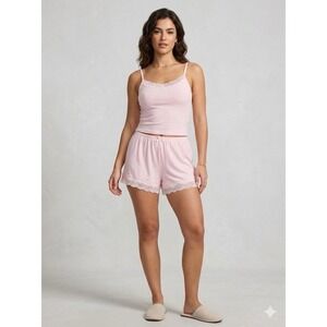 Women's Auden Variegated Ribbed Pajama Set Sleeveless Cami & Shorts Pink S NWT
